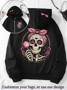 Autumn/Winter Personalized Women's Custom Sweatshirt - Halloween Customization - Front, Back, Double-Sided Customization, Women's Sports Top Black - Black - View 1