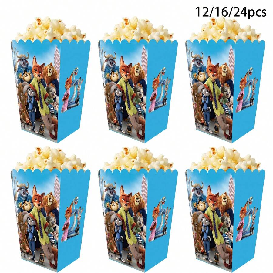 12/16/24pcs Out Popcorn Box, Theme Candy Boxes, Snacks Boxs,Gifts Treats Boxs, Birthday Party Supplies, Candy Boxes - Cartoon - View 1