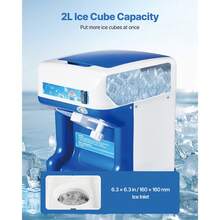 Trituradora de Hielo de 130 kg/h, Máquina Eléctrica para Hacer Conos de Nieve con Depósito de Hielo de 2 L, 250 W, 1500 RPM, para Fiestas, Eventos, Bares, Uso Doméstico y Comercial, Azul - Azul - Ver 4