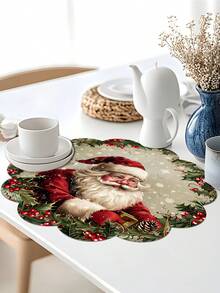 2/4/600 piezas Manteles individuales con forma de flor para fiesta de Navidad - Papá Noel vintage, bayas, copos de nieve; material de lino de 13.78 pulgadas; decoración de mesa antideslizante, resistente al calor y lavable a máquina - Multicolor - Ver 7