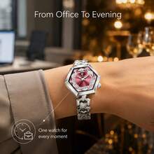 1PC Lady Stainless Steel Bracelet Luxurious Luminous Waterproof Polygonal Small Size Pink Dial Quartz Watch Business Birthday Festival Gift Souvenir - Multicolor - View 8