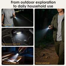 1/2PCS Rechargeable LED Flashlight, Cob Side Light-C Type Rechargeable, Portable Multifunctional Outdoor Flashlight With Clip/Magnet, Suitable For Hiking, Camping, Fishing, Running, Emergency Lighting - Black - View 4