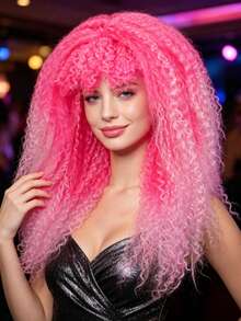 Multi Shades Long Kinky Curly Wig Solid Ombre Neon Tones Synthetic Fiber For Rave Club Carnival Punk Disco Festival Cosplay - View 1