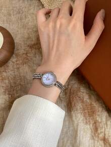 1件裝銀色石英手錶，圓盤面，優雅洗練，適合日常配戴，完美禮物選擇 - 銀色 - 查看 5