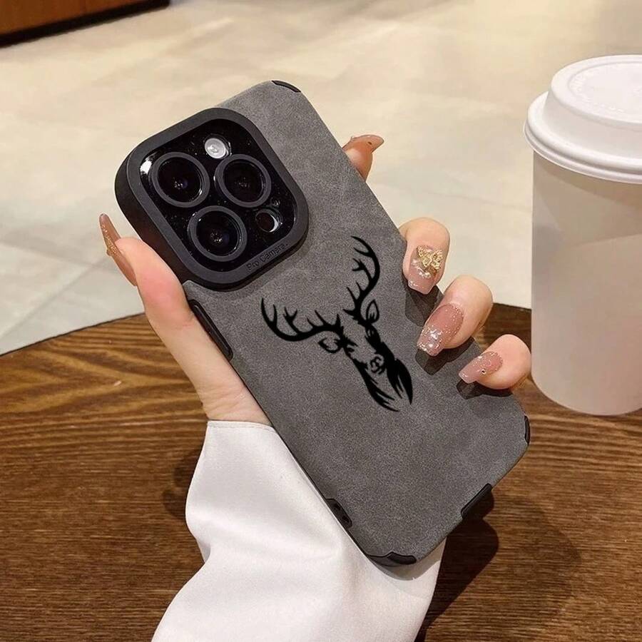 Antler Pattern Faux Leather Phone Case For IPhone 17 16 Pro Max 15 14 13 12 11 Pro Max XR X XS 7 8 Plus Anti-Drop Cover 01CI - 淺灰色 - 查看 1