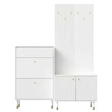Entryway Storage Rack Set, Slim Folding Shoe Cabinet With Metal Hooks, Multifunctional Hallway - 白色 - 查看 11