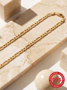 ORSA JEWELS 1pc 925 Sterling Silver 3.3mm Figaro Chain Bracelet, Unique Square Chain Design, Women's Bracelet, Elegant Jewelry, Suitable For Women And Men For Party And Daily Wear - Silver - View 2