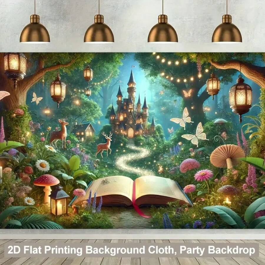 2D Flat, 2D Background Cloth, Magic Book World Wall Hanging Fabric, Polyester Material, Multi-Functional Background Suitable For Living Room, Bedroom, Office, Outdoor, Studio, Party Decoration - Multicolor - View 1