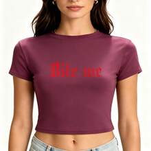 Letter-Printed Short Round-Neck Sexy Top Casual Sports Short-Sleeve Cropped Top - 紫羅蘭色 - 查看 2