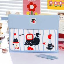 Carpeta multifuncional para niños con diseño de gato, bolsa de almacenamiento de documentos de gran capacidad, bolsa para material escolar e información, bolsa de documentos de oficina con d - Negro - Ver 8