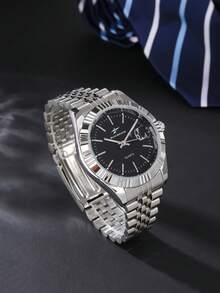 RICECGO Classic Men's Quartz Watch With Date Display, Business Style, Perfect Gift Choice, Suitable For Daily Wear - Silver - View 2