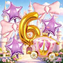 Dream Princess Carriage Balloon Set, Includes Gold Number, Bow, Star And Carriage Balloons, Suitable For Princess Theme Birthday Decoration, Fairy Tale Style Party And Other Occasions - View 9