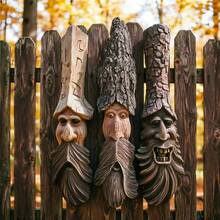 Whimsical Tree Face Garden Decor Outdoor – Spooky Halloween Decorations & Autumn Decor, Resin Wood-Look Wall Hanging Sculpture For Fence, Yard, Patio & Porch - Long-faced Tree Monster - View 2
