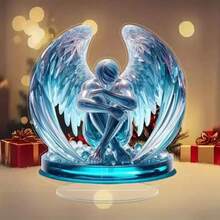 Supporto in acrilico con angelo triste di cristallo, statuetta con ali blu ghiaccio trasparente, decorazione da scrivania, ornamento commemorativo, decorazione per camera da letto, soggiorno e casa, souvenir per le vacanze, regalo commemorativo, cartello decorativo da esposizione - A - Visualizzare 7