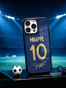 1pc No.10 Gold Signature Deep Blue Glass Phone Case, Compatible With IPhone 17 Pro Max 16 15 14 13 12 11 Pro Plus 16E, Black Dual-Color Frame Full Diamond Lens Protector, Waterproof Shockproof Anti-Fall Anti-Scratch Tempered Glass Hard Shell - Navy Blue - View 1