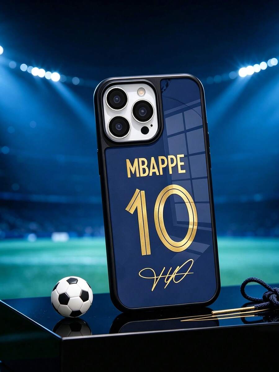 1pc No.10 Gold Signature Deep Blue Glass Phone Case, Compatible With IPhone 17 Pro Max 16 15 14 13 12 11 Pro Plus 16E, Black Dual-Color Frame Full Diamond Lens Protector, Waterproof Shockproof Anti-Fall Anti-Scratch Tempered Glass Hard Shell - Navy Blue - View 1