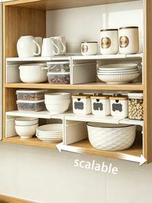 Expandable Kitchen Storage Rack, Bowl And Plate Layered Organizer, Countertop Cabinet Shelf, Layered Rack, Spice Rack, Desktop Storage Rack, Shoe Rack, Multi-Purpose, Disposable Slouchy Cloth, Adjustable Closet Shelf Divider - Expandable Storage Rack, Suitable For Wardrobe, Bathroom, Kitchen - No Drilling Required, Easy Installation, Comes With Adhesive Pads - Multi-Purpose Divider System, Kitchen Supplies, Kitchen Accessories, Kitchen Tools - Multicolor - View 8