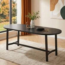 Mesa de comedor de 180 x 80 x 75 cm, apta para 6-8 personas, con esquinas redondeadas, estilo sencillo, patas de hierro, color negro. - Negro - Ver 5
