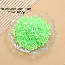 2MM-6MM 混合尺寸 2000顆/包 圓形平底樹脂水鑽果凍糖 AB色亮面亮片 DIY 寶石珠，背膠珠飾裝飾，適用於衣服、包包、鞋子、馬克杯、瓶子、保溫杯、手機、DIY 配件 - 淺綠45 - 查看 1