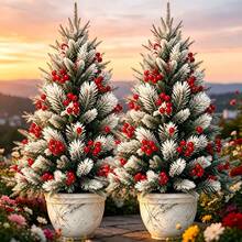Artificial Realistic Cedar With Red Berries, Spring/Summer Indoor/Outdoor Decoration, Suitable For Easter, Independence Day, Halloween, Christmas, Multi-Holiday, Multi-Scenario, High Foliage Realism, Plump And Bright Berries - Multicolor - View 5