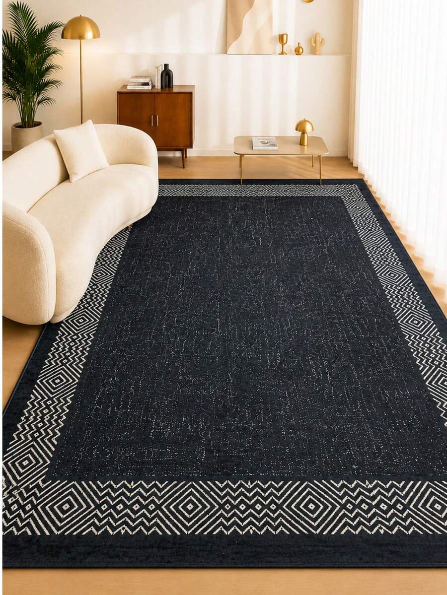 Modern Non-Slip Kitchen Runner Rug, Washable Minimalist Floor Mat For Home Decor, Bedroom, Livingroom Rug, Made In Turkiye 80x200 Cm, 80x300 Cm,100x200 Cm, 120x180 Cm - Black and White - View 1