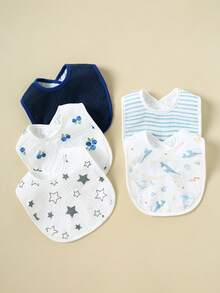 5PCS Pure Cotton Crinkle Fabric Comfortable Breathable Baby U-Shaped Bibs With Soft Bean Fleece Back, Suitable For Newborn Boys And Girls Feeding, Drooling And Teething, Machine Washable - Multicolor - View 3
