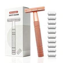 Reusable Women's/Men's Razor, Rose Gold Double Blade Safety Razor With 10 Blades, Suitable For Women And Girls, Handle With Safety Guard Razor Beauty Tool, Suitable For Personal Care, Men's And Women's Body Hair Removal, Suitable For All Skin Types. And Convenient, Vanity, Travel, Bedroom, Bathroom, Suitable For Women Beginners, Travel And Home Essential. - Safety Razor - View 1