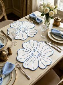 12pcs, Blue 5-Petal Flower Fabric Embroidered Placemats, Non-Slip Heat-Resistant Table Mats, Odorless, Durable And Washable Dish Pads, Practical And Highly Attractive Table Mats, Suitable For Restaurants, Cafes, Homestays, Compatible With Festivals, Parties, Gatherings, Birthdays, Weddings, Dinners. - Multicolor - View 7