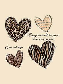 2pcs/Set Girls Leopard Print Denim Heart Print Crew Neck Sweatshirt + Flare Pants, Autumn/Winter Fashion Comfortable New Outfit - Multicolor - View 4