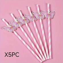5/10 Sets Colorful Butterfly Straws For New Year Festival, Heat-Resistant High-Temperature Straws, Cute Girl Style, Disposable Straws For Juice, Party, Birthday, Gathering - Multicolor - View 16