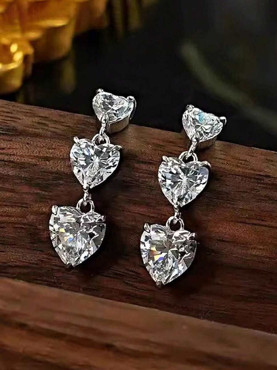 1 par de elegantes pendientes de circonita cúbica para mujer, joyería para boda, compromiso y fiesta, regalo del Día de San Valentín - 1# - Ver 1