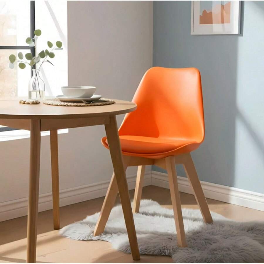 Sedia da casa realizzata in materiale PP, con gambe in legno di faggio e metallo, di colore arancione, adatta per un design d'interni moderno. - Arancione - Visualizzare 1