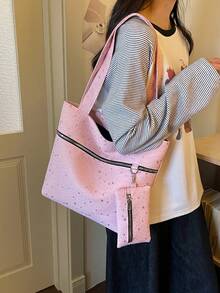 女款時尚休閒通勤全印花單肩包，適合日常出行、旅行、購物與街頭逛街 - 粉色 - 查看 2