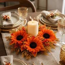 Halloween Candle Rings Wreaths Artificial Sunflower Home Table Centerpieces - Orange - View 2