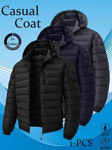 Mercer Haus Men's Lightweight Hooded Quilted Padded Coat, Thin Casual Commuter Jacket - Black - View 4