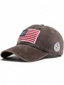 1 pieza Gorra de béisbol retro ajustable con bordado de bandera lateral, desgastada y suave, unisex, adecuada para deportes al aire libre, camping y uso diario - Bordado de bandera nacional - Ver 13