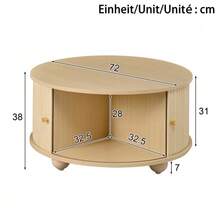 Round Coffee Table, Living Room Table, Vertical Relief Structure, Two Sliding Doors, MDF Frame, Metal Handles, Spherical Metal Feet, Four Separate Storage Compartments - 自然色 - 查看 4
