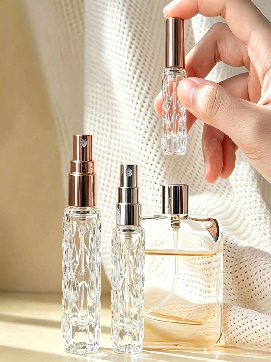 1pc Luxury 5ml Refillable Perfume Bottle, High-End Crystal Rhinestone Perfume Spray Bottle, Suitable For Outings, Shopping, Outdoor Gatherings, Travel, Camping, Running, Cycling, Hiking And Other Activities, Bottom Fill No-Pry Bottle, Leak-Proof And No-Spray Leak, Reusable, Suitable For Room, Bedroom, Daily Use, Perfume Decanting, Perfume Sprayer, Refillable Container