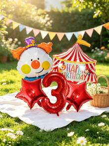 7pcs Circus Theme Foil Birthday Balloons, Suitable For Theme Party, Children's Birthday Party, 100 Days Celebration And Amusement Park Theme Decoration - View 4