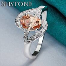 High Quality 925 Sterling Silver Plated Orange Zirconia Geometry Ring For Lady Pretty Jewelry Engagement Wedding Birthday Party Christmas Gifts - Silver - View 4