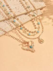 4pcs/Set Vintage Western Cowboy Style Boots & Bull Head Pendant Necklace Set, Fashion Women's Neck Jewelry Suitable For Daily Wear And Vacation Party - Multicolor - View 3