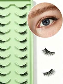 10 Pairs Natural Doll Eyelash Effect Half-Eye Style With Elongated Outer Corners, Suitable For Daily Commute And Dates - 彩色 - 查看 1
