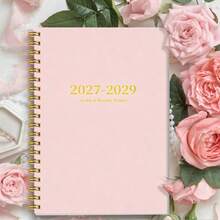 1本 A5 螺旋裝訂 2027-2029 學生計畫本，純粉色印刷日誌，完整週月版面，簡約時尚馬卡龍色系桌面裝飾風，課業記錄筆記本，開學禮物，裝飾性學生時間管理本 - A5 - 查看 5