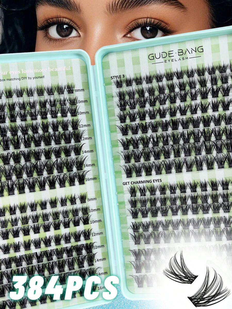 384簇大容量混款DIY貂毛質感接睫毛，自然單簇睫毛，打造5D豐盈效果（0.07mm捲度與豐盈感），8-16mm混長托盤，適合日常妝容與Cosplay，可重複使用，單簇假睫毛，適用於旅行、舞台、婚禮、日常辦公與派對場合