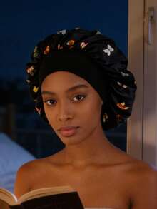 1pc Butterfly Print Cute Bohemian Style Sleep Cap, Shower Cap, Silk Hair Care Bonnet, Suitable For Curly / Natural Braided / Straight Hair, Unisex - Multicolor - View 8