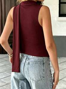 Solid Color Sleeveless Top, Suitable For Night Date, Beach Vacation, Daily Wear Casual Summer - Burgundy - View 2