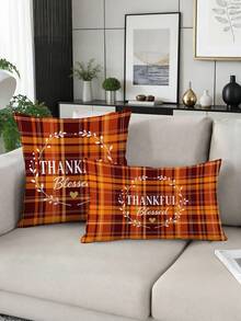 4pcs,American Country Vintage Thanksgiving Plaid Style Pillow Covers,Home Decor,Gift,Polyester Material,Hidden Zipper,No Filling,Suitable For Halloween,Thanksgiving Home Decor,Living Room Decor,Pillow Covers,Cushion Covers,Sofa Decorative Cushions,Pillow Covers,Lumbar Pillow Covers,Soft Cushions. - Multicolor - View 9