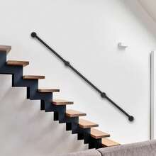 SENDERPICK For Wall Mount 3 Sections 8FT Black Pipe Stair Handrail Staircase Handrail Metal - Black - View 12
