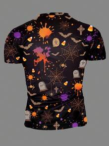Men's Halloween Personalized Photo T-Shirt - "TRICK OR TREAT" Pumpkin Graphic Custom Print Top - Multicolor - View 2