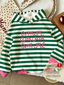 Young Girl Cartoon Pattern Warm Hooded Sweatshirt - Green - View 1